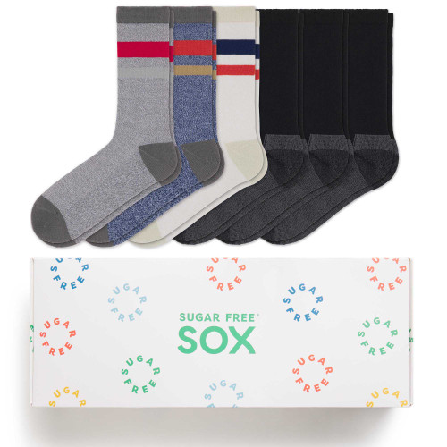 Sugar Free Sox Gift Box | Active Fit Non-binding Comfort Assorted Crew Socks 6 pairs (XL) | Big & Tall