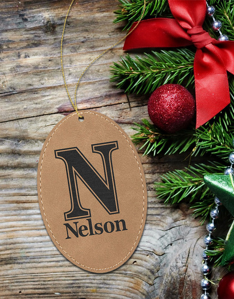 Personalized Leather Oval Ornament Personalized Leather Oval Ornament