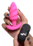 21X Vibrating Silicone Swirl Butt Plug w/ Remote Control - Pink