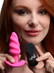21X Vibrating Silicone Swirl Butt Plug w/ Remote Control - Pink