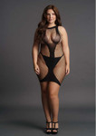 High Neck Net Contrast Mini Dress Plus Size le desir