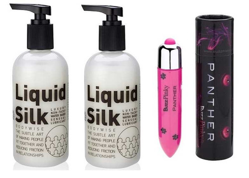 Liquid Silk 250ml/8.75floz (2 Pack) + BuzzPinky Panther Bullet Bodywise