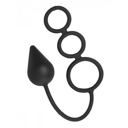 Triple Threat Silicone Tri Cock Ring With Anal Plug