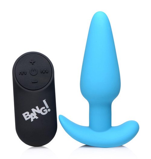 21X Vibrating Silicone Butt Plug w/ Remote Control - Blue