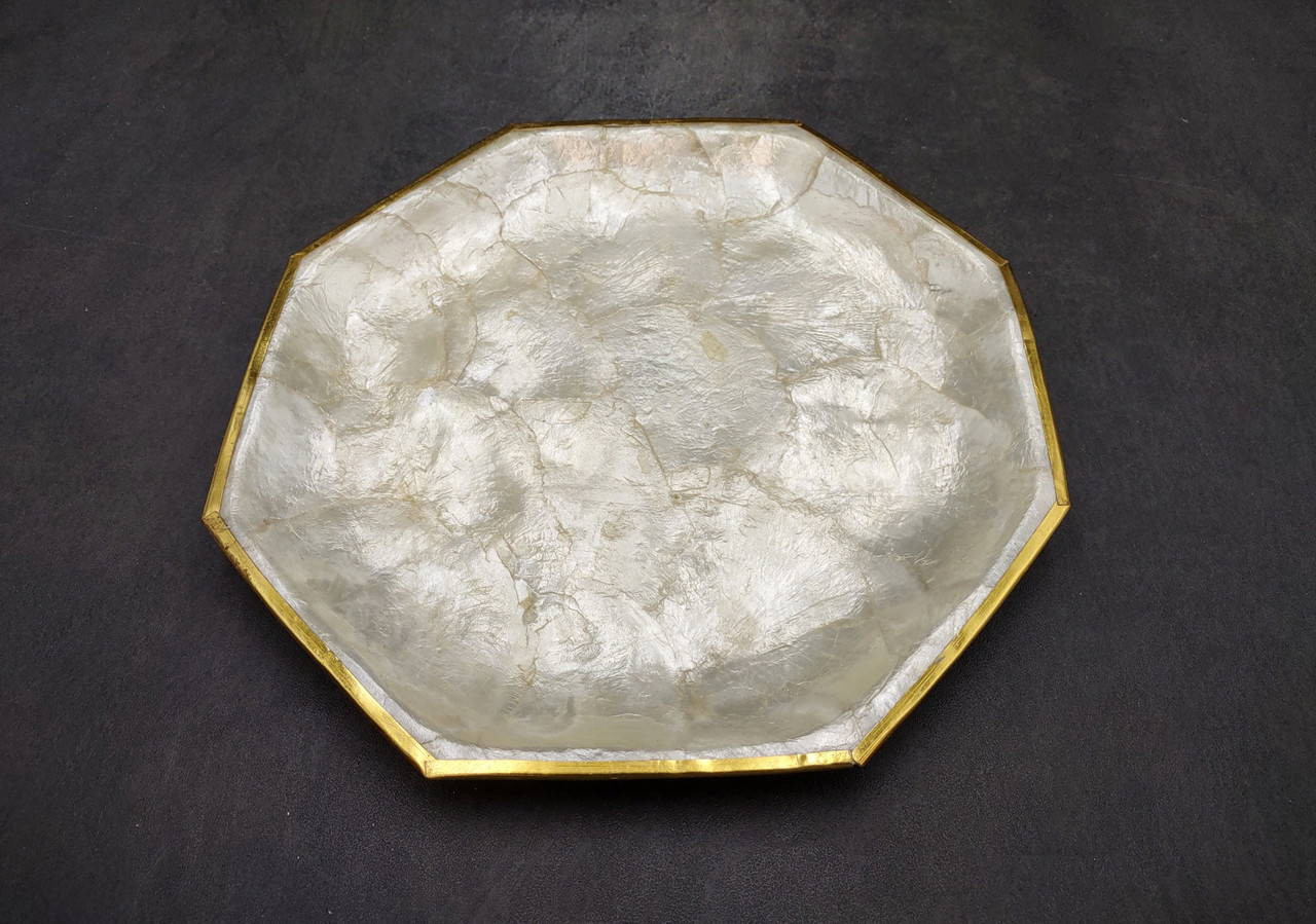 Octagon Shell Gold Edged Octagon Capiz Shell Dish (One shell dish approx. 9.5 inches ...
