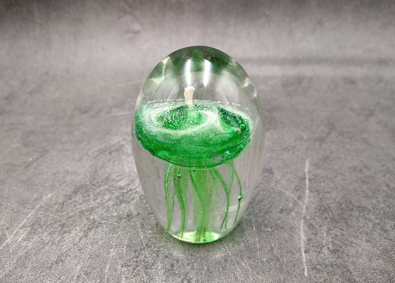 Jellyfish Glass Egg Dark Green Paperweight Glow In The Dark (1 figurine ...