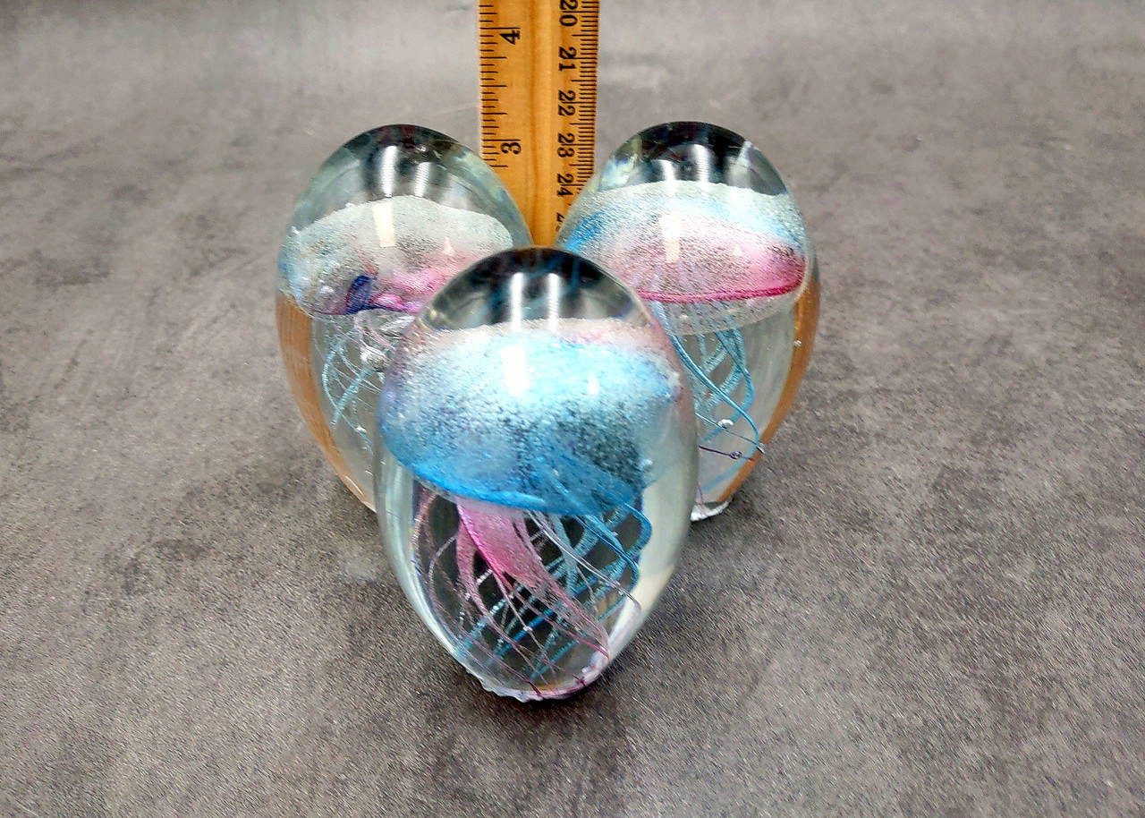 Jellyfish Glass Egg Light Blue Pink Paperweight Glow In The Dark (1 ...