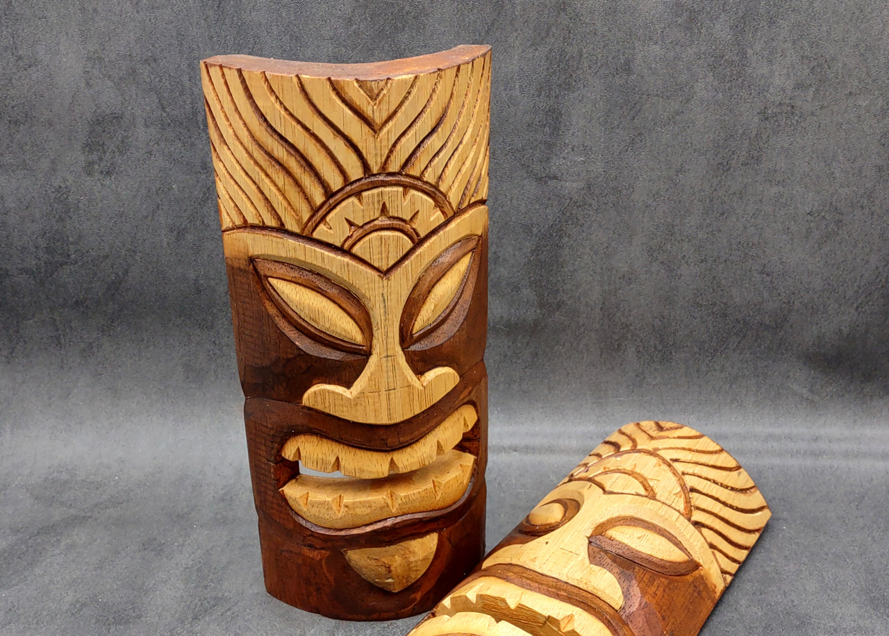 Large Unpainted Wooden Tropical Tiki Mask with Sun Crown (1 mask