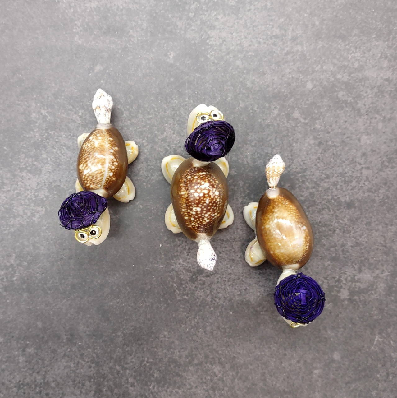 Cowrie Shell Sea Turtle Figurines Purple Hat (3 figures approx. 2 ...