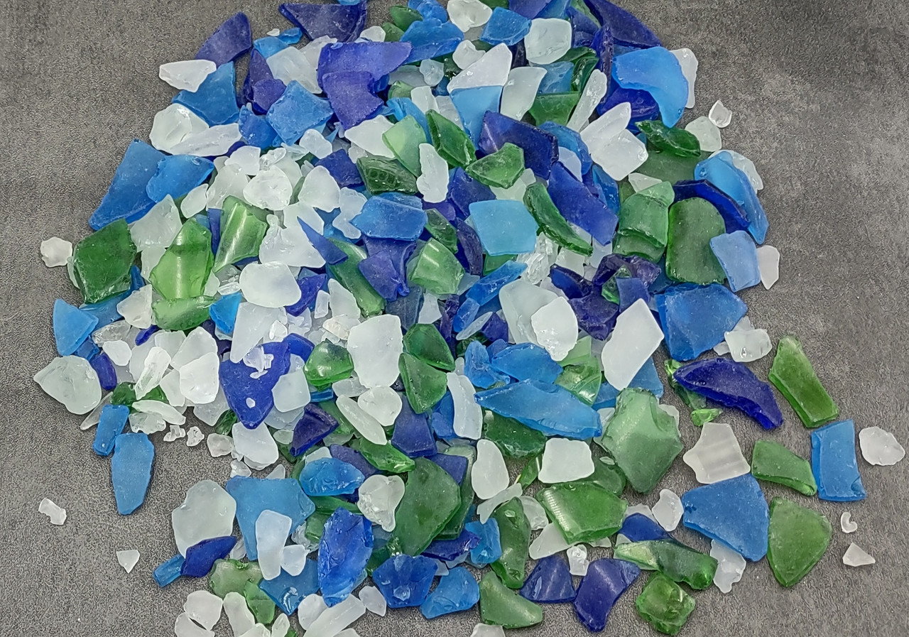 Beach Glass - Medium Tumbled Rough Blue, Green & White Atlantic Assorted -  (approx. 1 Kilogram/2.2 lbs. .5-1.25 inches)