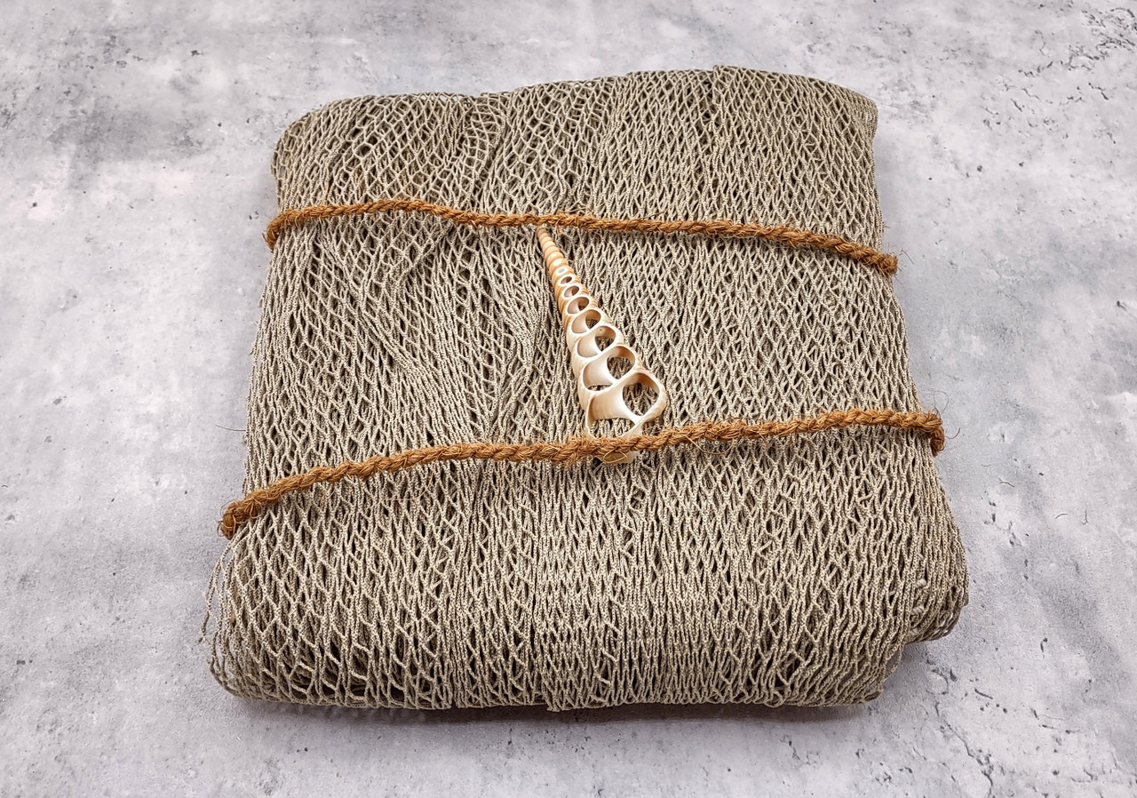 buy fish netting Decorative Fish Net Brown Olive Green Woven (1 net approx. 4x9 feet)  Recycled Fishing Net for ocean art crafts & nautical themed parties!