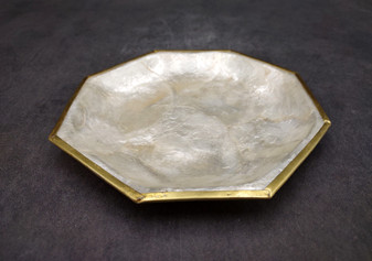 Gold Edged Octagon Capiz Shell Dish (1 shell dish approx. 6.5 inches) Gold Accent Capiz Shell Dish for any vintage retro coastal home!