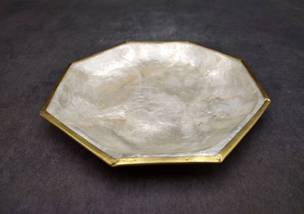 Gold Edged Octagon Capiz Shell Dish (1 shell dish approx. 6.5 inches) Gold Accent Capiz Shell Dish for any vintage retro coastal home!