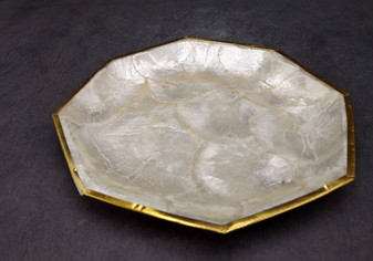 Gold Edged Octagon Capiz Shell Dish (1 shell dish approx. 8 inches) Gold Accent Capiz Shell Dish for any vintage retro coastal home!