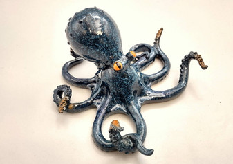 Ceramic Octopus Figurine Dark Blue Black Speckled (1 octopus approx. 6+ inch diameter) Blue Octopus statue for coastal home décor & display.