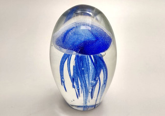 Jellyfish Glass Egg Deep Blue Paperweight Glow In The Dark (1 figurine approx. 4.5 inches tall) Glass Sea Jellies statuettes make great gifts!