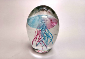 Jellyfish Glass Egg Teal Pink Paperweight Glow In The Dark (1 figurine approx. 4.5 inches tall) Large Glass Sea Jellies make great gifts!