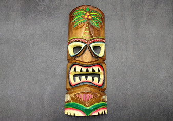 Tropical Tiki Mask Face Large Painted Wooden Palm Tree (1 mask approx. 12 inches tall) Painted Tiki Mask hanging surfside home decoration!