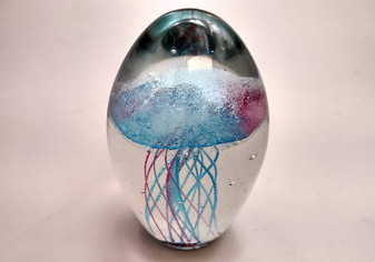 Jellyfish Glass Egg Teal Pink Paperweight Glow In The Dark (One orb approx. 3.5 inches tall) Glass Jellyfish statuette a unique ocean gift!