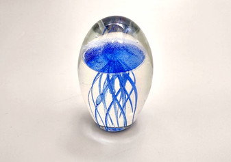 Jellyfish Glass Egg Deep Blue Paperweight Glow In The Dark (1 figurine approx. 4 inches tall) Glass Jellyfish statuette a unique ocean gift!
