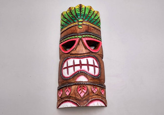 Tropical Tiki Mask Face Large Painted Wood Red Sunglasses (1 mask approx. 12 inches tall) Painted Tiki Mask hanging island home decoration!