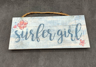 Beach Sign Surfer Girl Weathered Painted Wood (1 sign approx. 10 inches long) Surf Girl Wooden Sign for coastal home wall decoration!