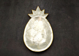 Gold Edged Pineapple Capiz Shell Tray (One shell dish approx. 9.75 inches) Decorative shell dish adding a tropical touch to any space!