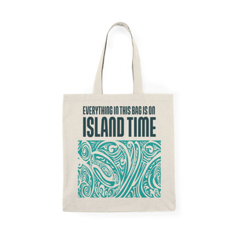 This Bag Is On Island Time Canvas Tote Teal And Blue (Natural Cotton Canvas Tote Bag by Seashell Mart & Emporium)