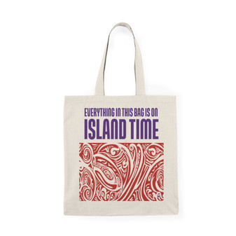 This Bag Is On Island Time Canvas Tote Purple And Rust (Natural Cotton Canvas Tote Bag by Seashell Mart & Emporium)
