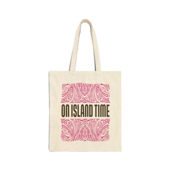 Island Time Tiki Canvas Tote Pink And Brown (Natural Cotton Canvas Tote Bag by Seashell Mart & Emporium)