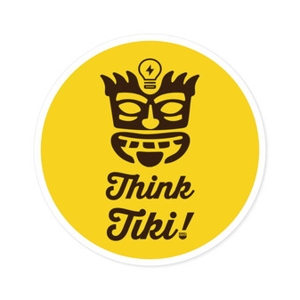 Think Tiki Mask Round Sticker (Premium Vinyl Beach Sticker By Seashell Mart And Emporium) - 5 sizes