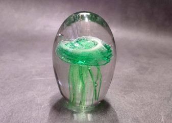 Jellyfish Glass Egg Dark Green Paperweight Glow In The Dark (1 figurine approx. 3.5 inches tall) Green Glass Sea Jellies make great gifts!