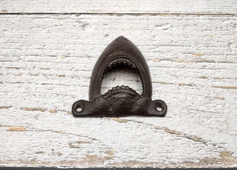 Metal Shark Bottle Opener Cast Iron Wall Mount (1 opener approx. 3.25+ inches) Copyright 2025 SeaShellSupply.com.