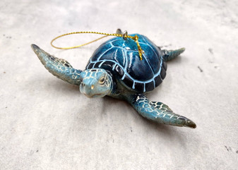 Blue Resin Sea Turtle Christmas Ornament (1 turtle approx. 4+ inches) Blue Resin Sea Turtle Figure for holiday decor & celebrations! Copyright 2025 SeaShellSupply.com.