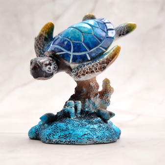 Ocean Blue Painted Resin Sea Turtle Figurine (1 figure approx. 3.5+ inches tall) Blue Sea Turtle for coastal home decor gifts & collecting! Copyright 2025 SeaShellSupply.com.
