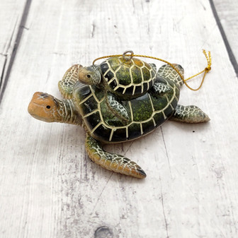 Green Mother Baby Sea Turtle Christmas Ornament Resin (1 turtle approx. 3.5+ inches) Green Resin Sea Turtle Pair Figure for holiday décor! Copyright 2025 SeaShellSupply.com.