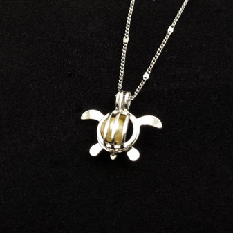 Sea Turtle Pearl Locket Necklace Kit Silver Tone (approx. 17.5+ inches AROUND) Fun Sea Turtle Pearl Pendant Necklace Jewelry Kit to gift!  Copyright 2025 SeaShellSupply.com.
