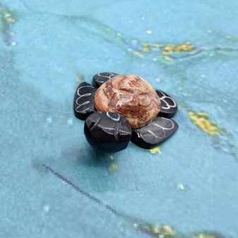Natural Marble Stone Black Sea Turtle (1 stone figure approx. 2+ inches) Carved Marble Turtle Figurine for coastal home shelf decor! Copyright 2025 SeaShellSupply.com.