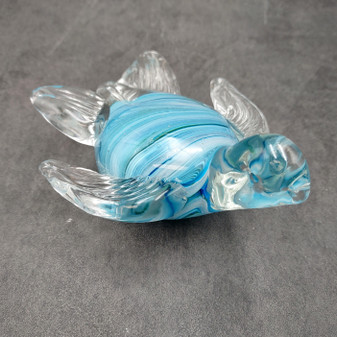 Aqua Blue Swirl Glass Sea Turtle Figurine (1 figure approx. 4.5 inches long) Aqua Blue Glass Sea Turtle for coastal home decor & collecting!