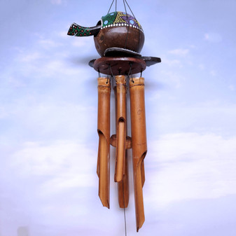 Painted Coconut Sea Turtle Bamboo Wind Chime Purple Green (1 windchime approx. 30 x 6.5 inches) Hanging Sea Turtle Chime for patio decor!