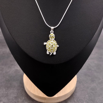 Green Sea Turtle Necklace Silver Rhinestone Pendant (approx. 16+ inches AROUND) Colorful Sea Turtle Jewelry a gift for ocean life lovers! Copyright 2025 SeaShellSupply.com.
