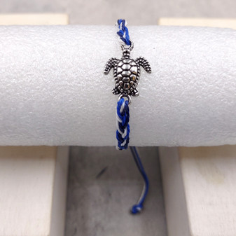Sea Turtle Bracelet Braided Cord Navy Blue White (approx. 5-7+ inches AROUND) Navy Royal Blue White Knit String Sea Turtle Bracelet to gift!