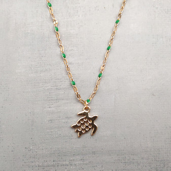 Sea Turtle Necklace Green Gold Color (1 necklace approx. 16+ inches AROUND) Gold Tone Green Sea Turtle charm necklace for gifting! Copyright 2025 SeaShellSupply.com.