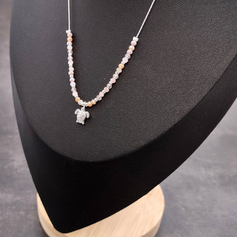 Sea Turtle Charm Necklace Pink Purple Orange Beads Silver Color (approx. 14+ inches AROUND) Sea Turtle Necklace Jewelry for seaside wear! Copyright 2025 SeaShellSupply.com.
