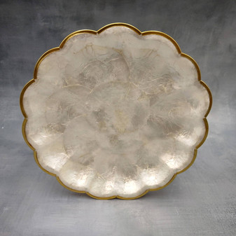 Round Capiz Shell Dish Gold Scalloped Edge (One shell dish approx. 8+ inches) Scallop Edged Round Capiz Shell Dish for any coastal home!