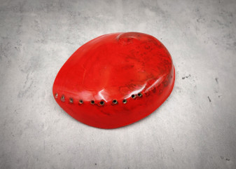 Polished Red Midas Abalone - Haliotis Midae - (1 shell approx. 5-6 inches). One red dyed tinted abalone shell with an iridescent inside and small spiral. Copyright 2025 SeaShellSupply.com.