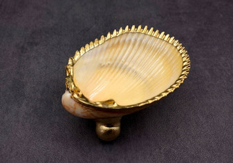 Gold-Plated Single Footed Shell Dish - Cardium Cardium - (1 Shell approx. 3-4 inches)  Single shell dish decorated with gold plating and three gold feet. Copyright 2024 SeaShellSupply.com