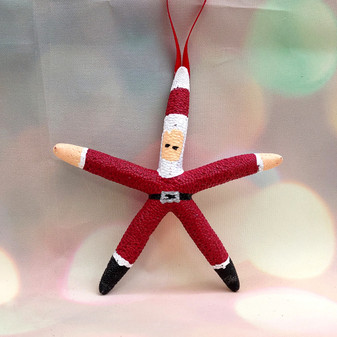 Santa Starfish Xmas Ornament Linckia Starfish (1 seastar approx. 4-5+ inches) Red Painted Starfish Santa Claus For Beachy Coastal Christmas!