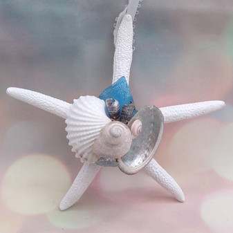 Frosted White Starfish Seaglass Christmas Ornament (1 seastar approx. 4-5+ inches) Starfish Xmas Ornament for holiday décor & gifting!