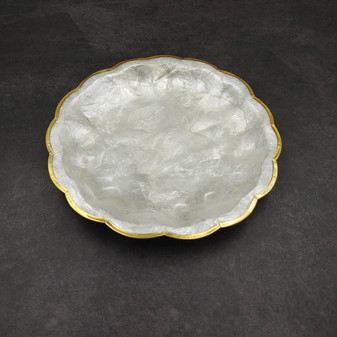 Gold Edged Round Capiz Shell Dish (One shell dish approx. 6 inches) Copyright 2025 SeaShellSupply.com